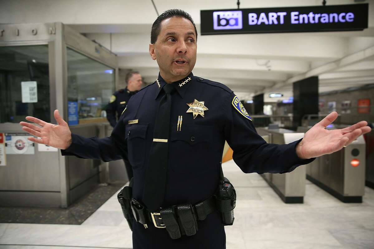 BART Police Chief Carlos Rojas talks about first quarter crime numbers being released as we walk around Powell St. Bart station on Monday, May 21, 2018 in San Francisco, Calif.