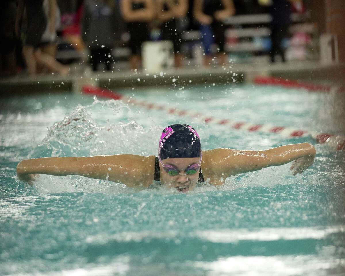 Marissa Healy of Staples wins the 100 meter butterfly during the FCIAC championship swim meet at Greenwich High School on Saturday, November 4, 2017.