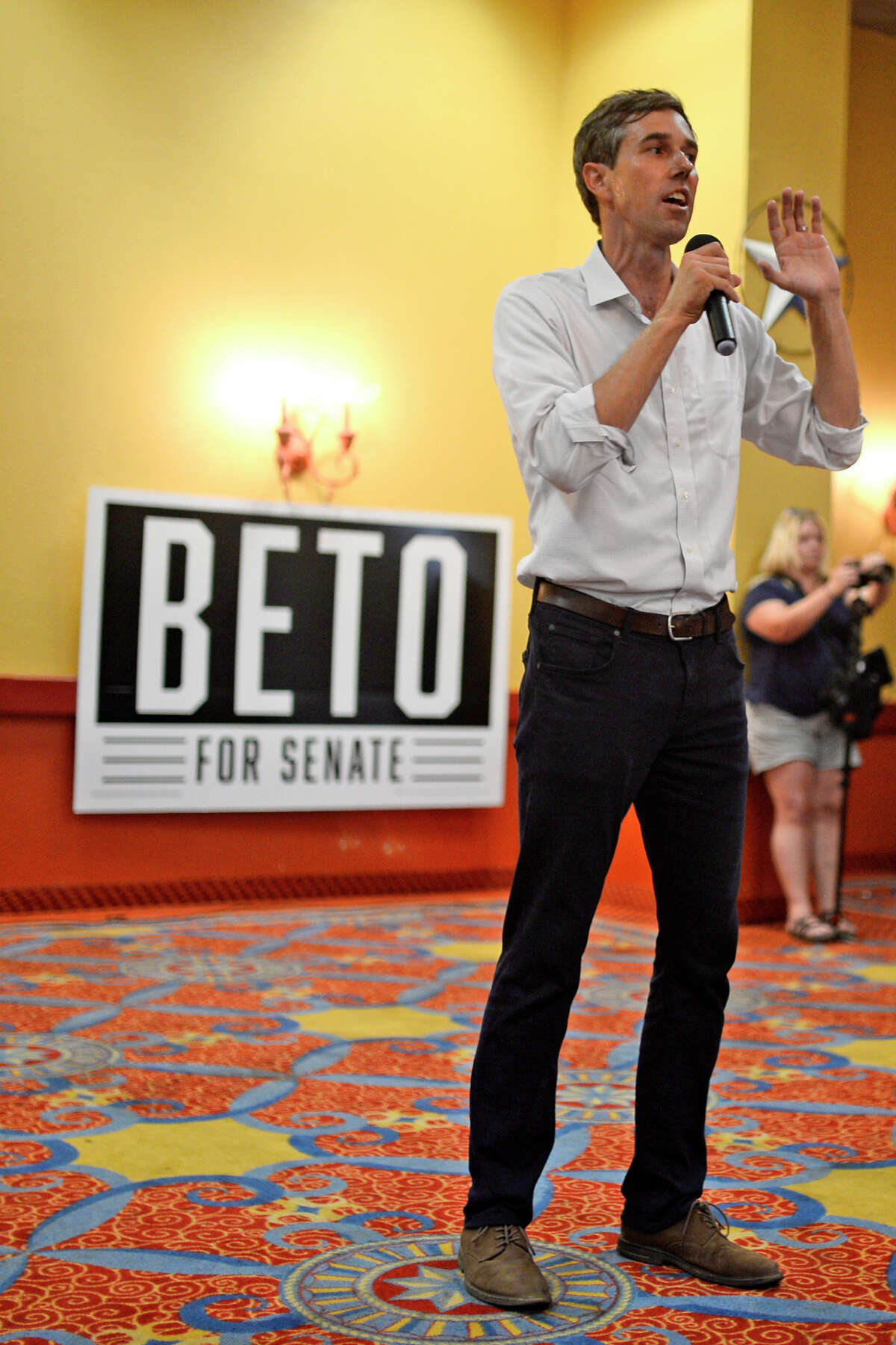 U.S. Rep. Beto O'Rourke speaks at a town hall event Aug. 30, 2018, at the Grand Texan Hotel Convention Center in Midland, Texas. James Durbin/Reporter-Telegram