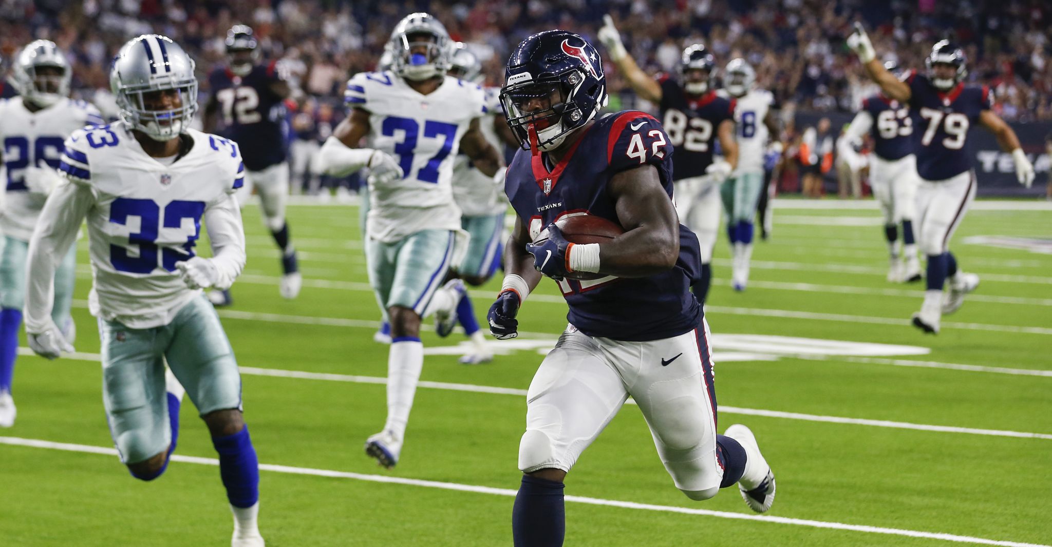 August 30, 2018: Houston Texans wide receiver Bruce Ellington (12) runs  with the ball during the 1st quarter of a preseason NFL football game  between the Houston Texans and the Dallas Cowboys