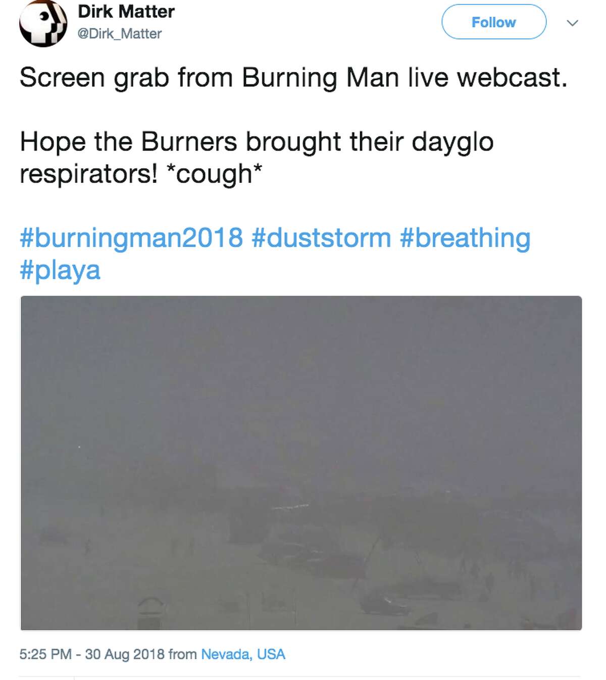 A dust storm created low visibility at Burning Man on Aug. 30, 2019.