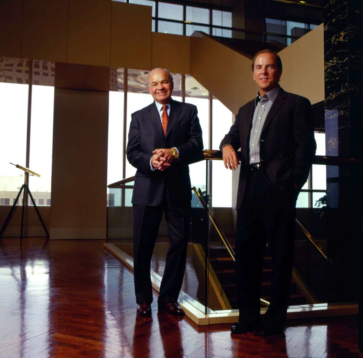 Former Enron Chairman Kenneth Lay (l.) and former Enron CEO Jeff Skilling at Enron Headquarters, from Alex Gibney's "Enron: The Smartest Guys in the Room, a Magnolia Pictures release. PHOTO CREDIT: Wyatt McSpadden