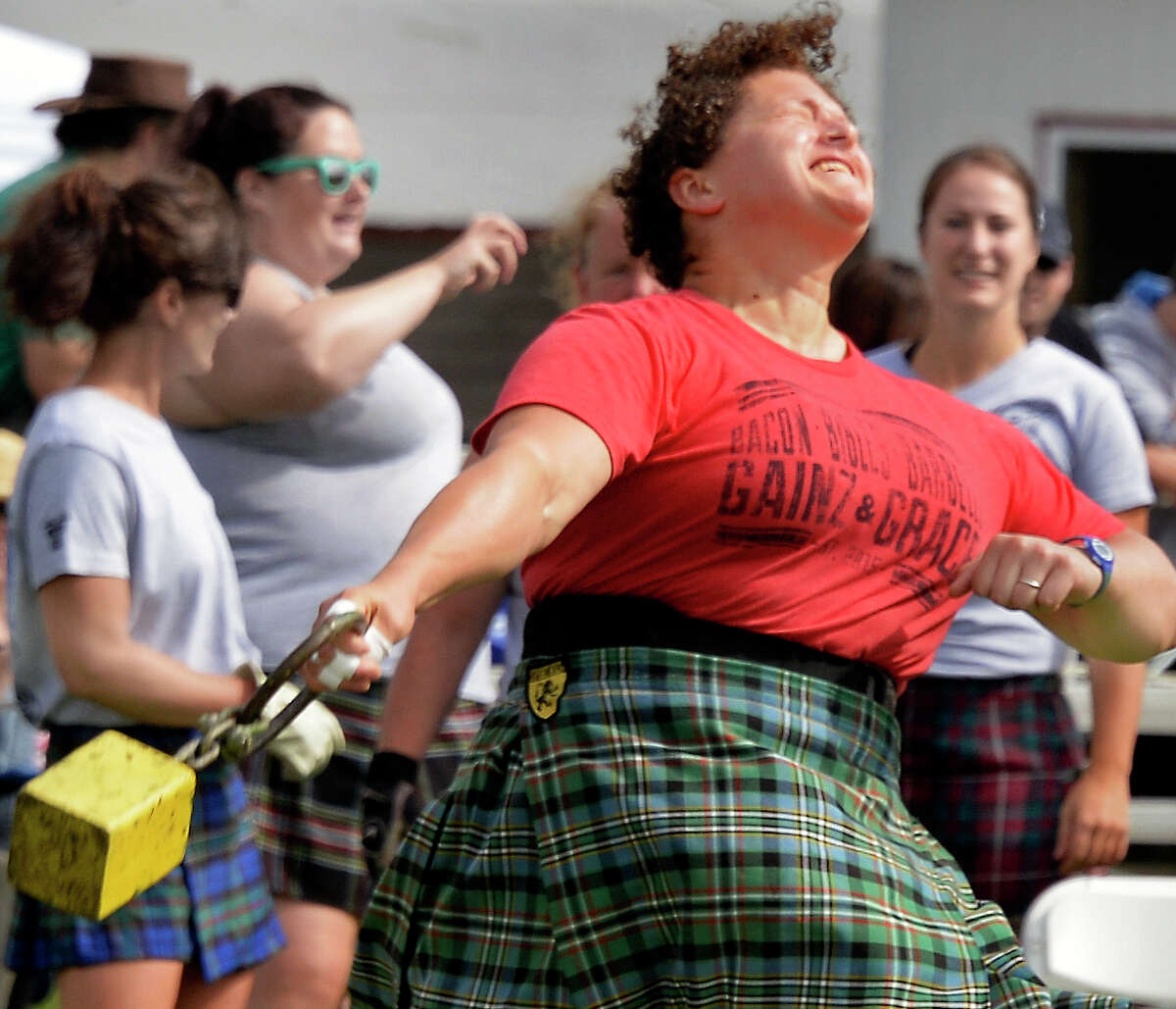 Altamont native now living in Ohio, Janine Tessarzik Kuestner competes in the women's heavy weight for distance competition at the Scottish Games Saturday Sept. 1, 2018 in Altamont, NY. (John Carl D'Annibale/Times Union)