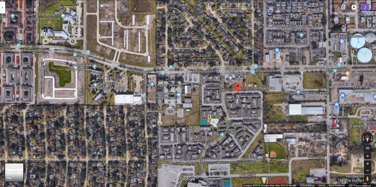 FILE - A screenshot of a Google Maps image of the 3100 block of Cresdale Drive in Houston, Texas. Monday, police reported a man was critically wounded following a shooting in the area.