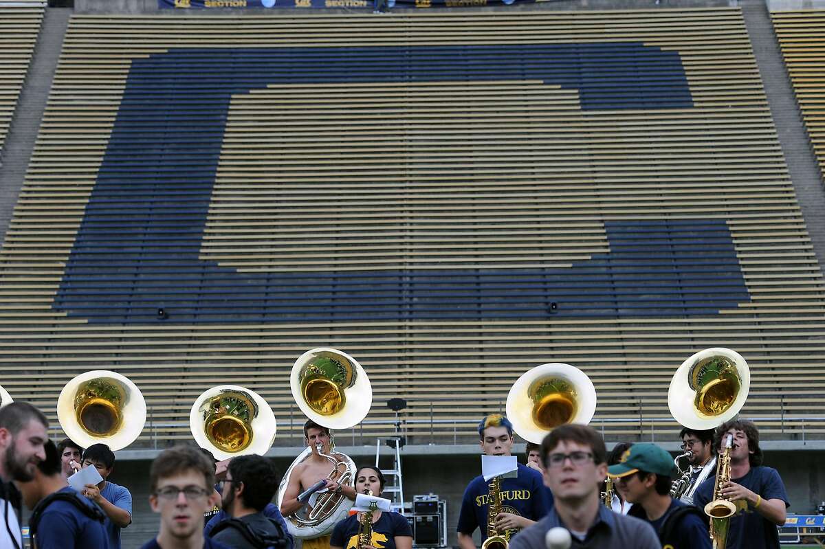 The Cal marching band held a practice in preparation for the game against Stanford this weekend at Memorial Stadium in Berkeley, CA Friday October 19th, 2012.