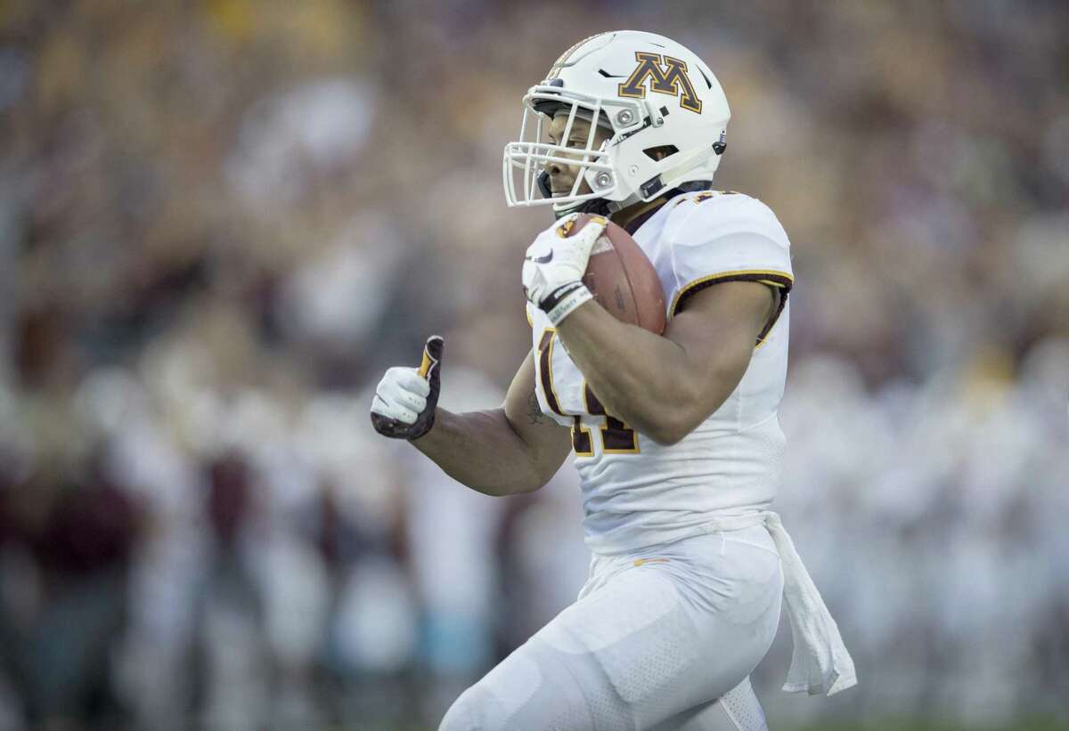 Minnesota's Antoine Winfield Jr. breaks away from the New Mexico State defense to return the ball 76 yards for a touchdown in the second quarter at TCF Bank Stadium in Minneapolis on Thursday, Aug. 30, 2018. (Elizabeth Flores/Minneapolis Star Tribune/TNS)