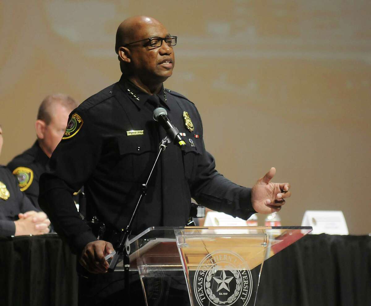 HPD chief Charles McClelland speaks at an HPD town hall meeting on the campus of Texas Southern University Saturday Feb. 07,2015.(Dave Rossman For the Chronicle)