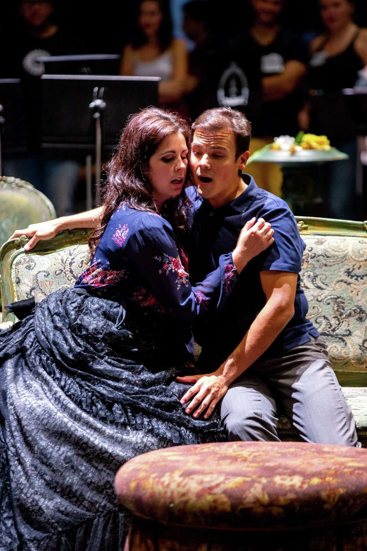 Amanda Woodbury and David Portillo rehearse the doomed romance between Violetta and Alfredo for the Opera San Antonio staging of “La Traviata.”
