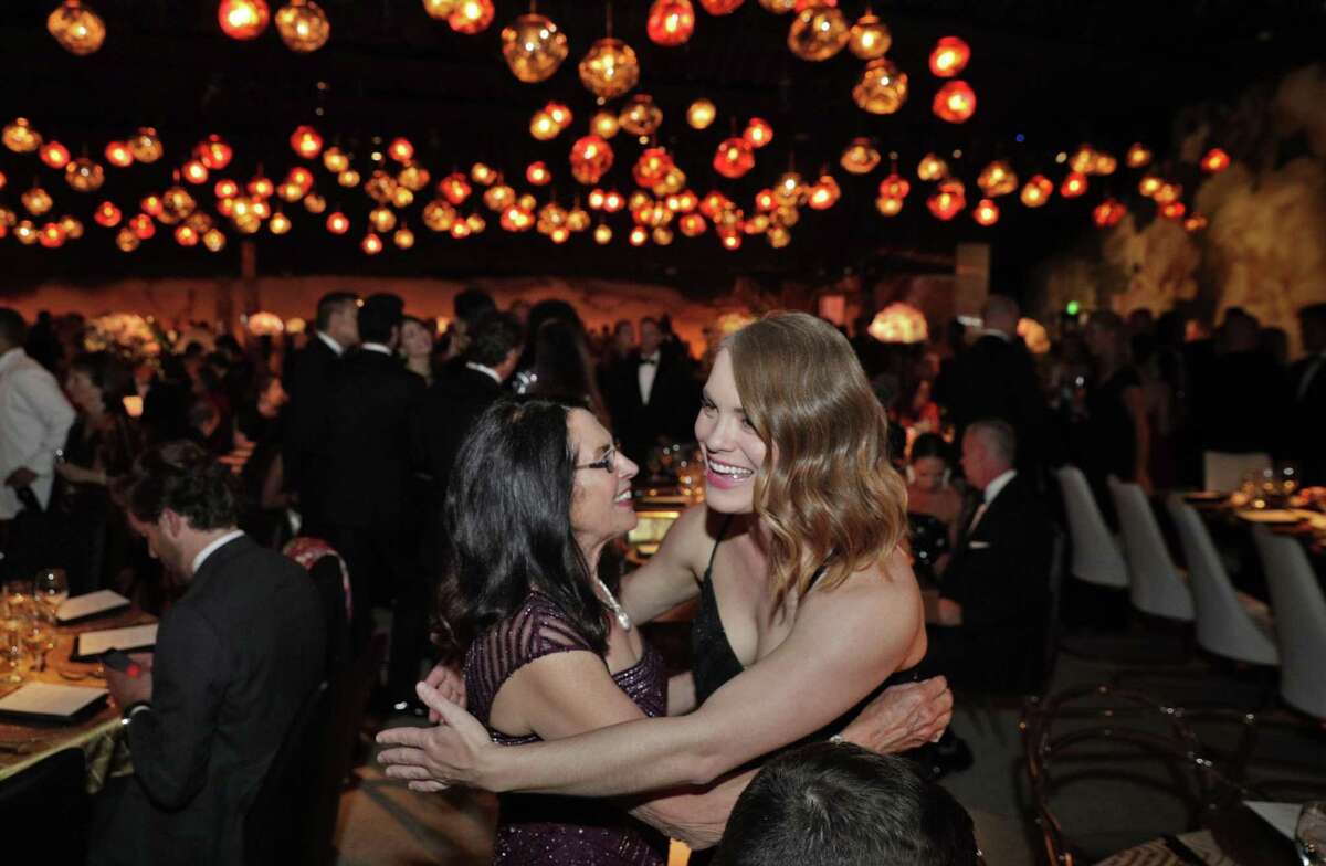 Valerie Ulrich hugs Emily Cooper before dinner at Davies Symphony Hall in San Francisco, Calif., on Wednesday, September 5, 2018. The 107th Symphony season opening gala is chaired this year by Ambassador James Hormel & Michael Nguyen-Hormel, the first same-sex chairs of any of the big three galas in SF.