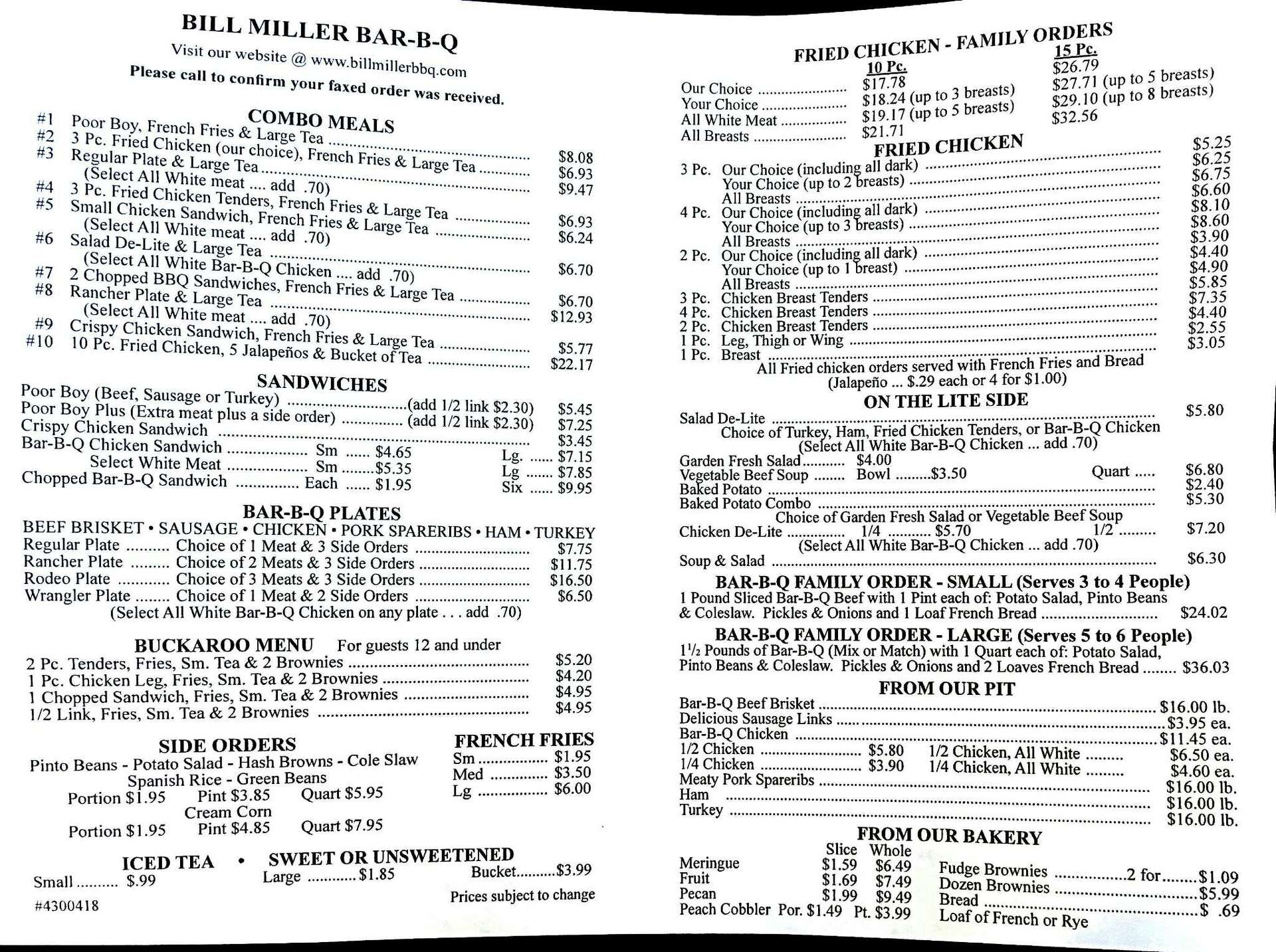 Bill miller breakfast menu sales