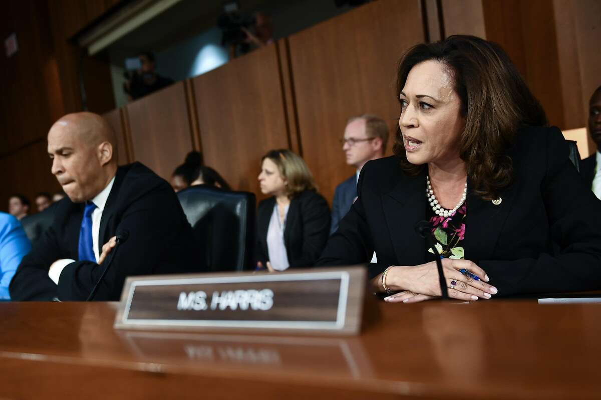 Sen. Kamala Harris(D-CA) speaks during a hearing of the Senate Judiciary Committee on the nomination of Brett Kavanaugh to the US Supreme Court September 4, 2018 in Washington, DC. - President Donald Trump's newest Supreme Court nominee Brett Kavanaugh is expected to face punishing questioning from Democrats this week over his endorsement of presidential immunity and his opposition to abortion. Some two dozen witnesses are lined up to argue for and against confirming Kavanaugh, who could swing the nine-member high court decidedly in conservatives' favor for years to come. Democrats have mobilized heavily to prevent his approval. (Photo by Brendan Smialowski / AFP)BRENDAN SMIALOWSKI/AFP/Getty Images
