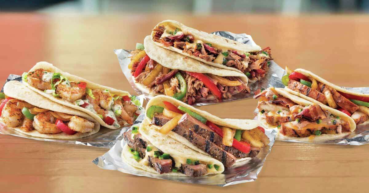 Taco Cabana Customers will receive a free shredded chicken (top center) or ground beef taco from 3 p.m. to midnight. Guests must show coupon code, which will be posted on the restaurant's social media channels on Thursday, to the cashier.