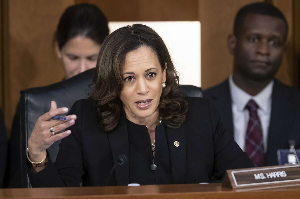 Sen. Kamala Harris, D-Calif., questions Supreme Court nominee Brett Kavanaugh as he testifies before the Senate Judiciary Committee on the third day of his confirmation hearing, on Capitol Hill in Washington, Thursday, Sept. 6, 2018. (AP Photo/J. Scott Applewhite)