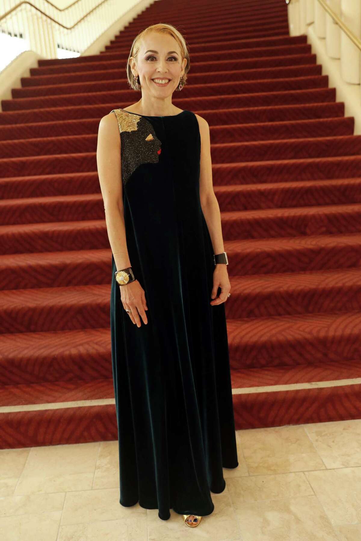 Symphony president Sakurako Fisher in Schiaparelli couture before the Symphony gala at Davies Symphony Hall in San Francisco on Sept. 5, 2018.