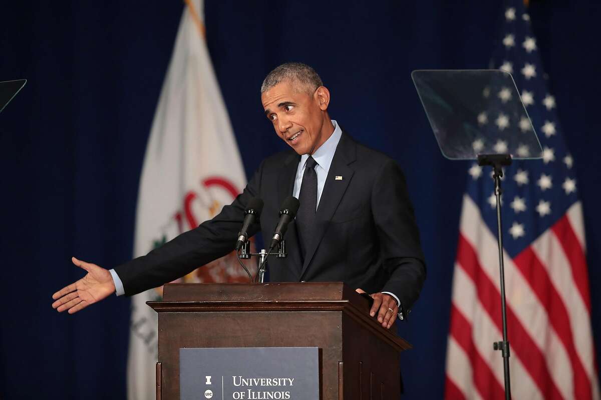 URBANA, IL - SEPTEMBER 07: Former President Barack Obama speaks to students at the University of Illinois where he accepted the Paul H. Douglas Award for Ethics in Government on September 7, 2018 in Urbana, Illinois. The award is an annual honor given by the university's Institute of Government and Public Affairs to recognize public officials who have made significant contributions in public service. (Photo by Scott Olson/Getty Images)