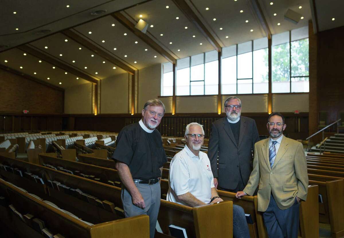 The Rev. Dr. Duane Larson, from left, of Christ the King Evangelical Lutheran Church, the Rev. Dr. Michael Dunn, of First Christian Church, the Rev. Neil Alan Willard of Palmer Memorial Episcopal Church, and Rabbi Oren Hayon of Congregation Emanu El, traveled together to the National Memorial of Peace and Justice.