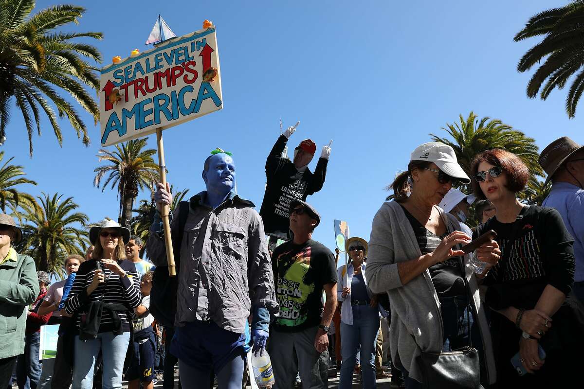 Daniel Johnson, of San Francisco, attends the RISE for Climate, Jobs, and Justice march, starting at Embarcadero Plaza, on Saturday, September 8, 2018, in San Francisco, Calif. Thousands marched through the streets of San Francisco, just days before the Global Climate Action Summit next week.
