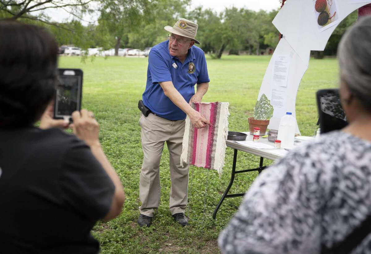 Visitors enjoy learning about hand weaving at San Antonio’s Mission Espada