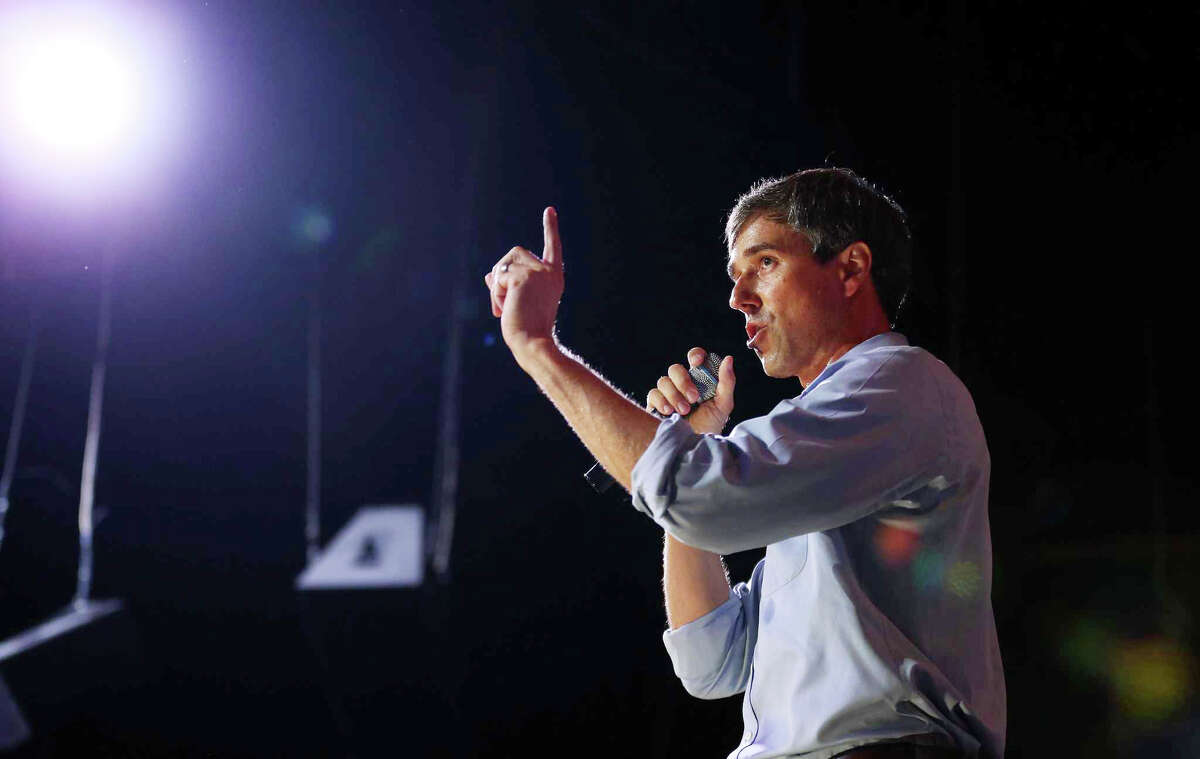 Beto O'Rourke speaks to the crowd at his rally at the Houston Stampede Event Center Saturday, Sept. 8, 2018, in Houston.