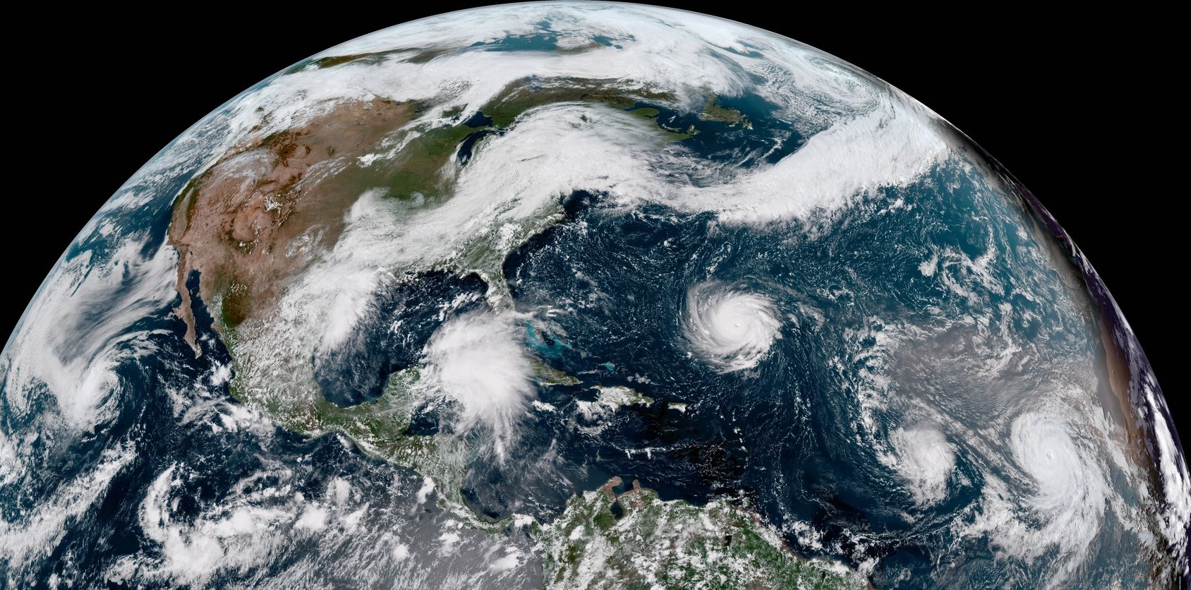 Satellite images show hurricanes lined up in Atlantic Ocean