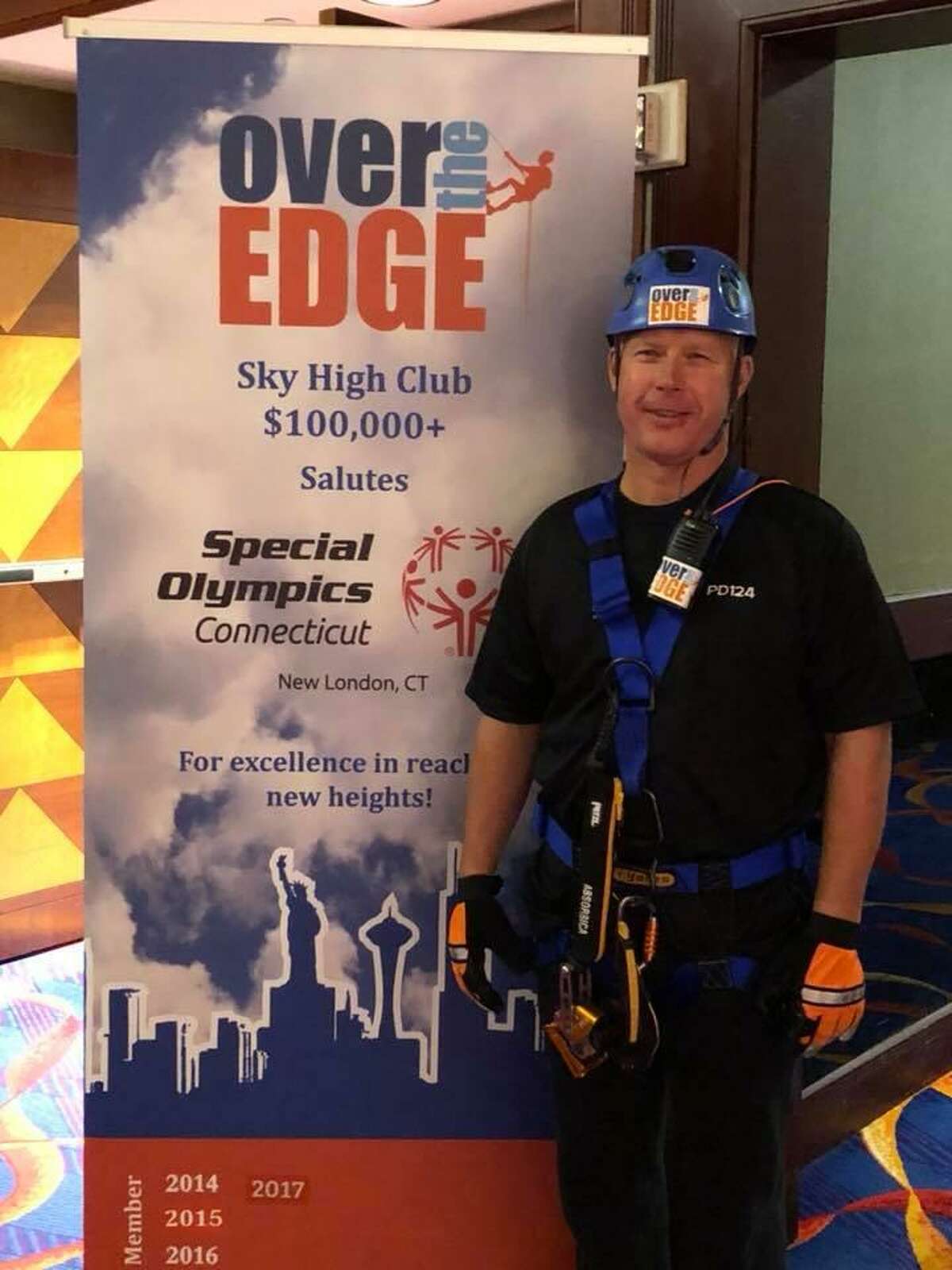 Seymour Police Chief Paul Satkowski took part in a Special Olympics fundraiser at Mohegan Suns Casino’s Sky Tower building.
