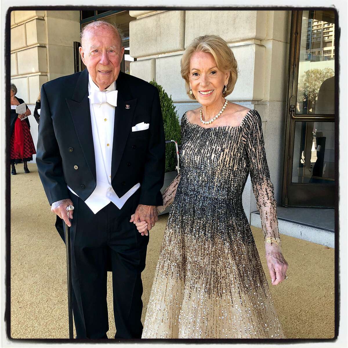 Former Secretary of State George Shultz and his missus, Protocol Chief Charlotte Shultz, at the Opera Ball. Sept. 7, 2018.