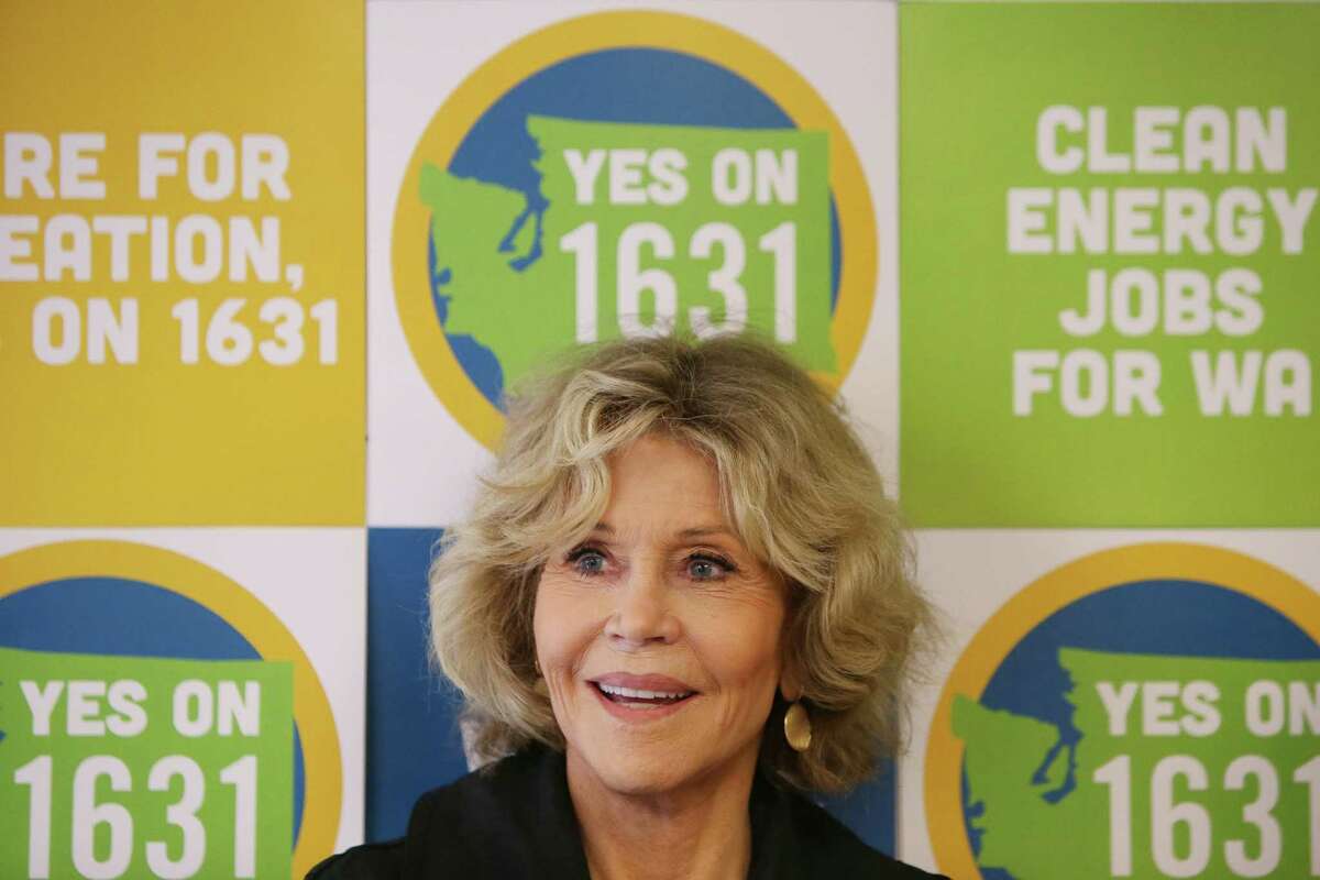 Actress and activist Jane Fonda attends a campaigning event for Initiatives 1639 and 1631, which address gun safety and clean energy respectively, in the University District, Tuesday, September 11, 2018, before going out canvassing in the area.
