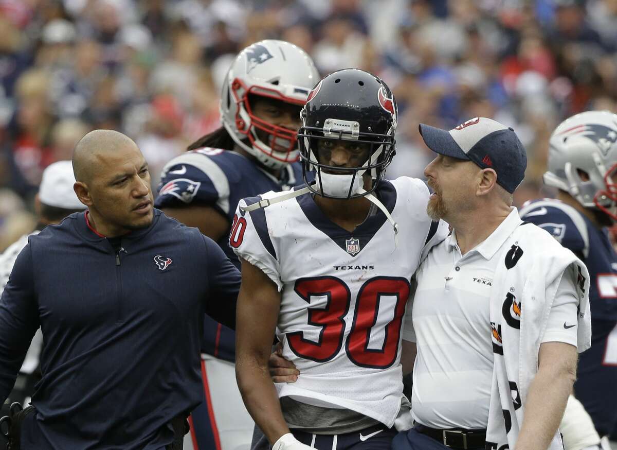 PHOTOS: Texans vs. Patriots  Houston Texans cornerback Kevin Johnson (30) is assisted as he steps off the field during the second half of an NFL football game against the New England Patriots, Sunday, Sept. 9, 2018, in Foxborough, Mass. (AP Photo/Steven Senne) >>>See photos from the Texans' game against the Patriots in the NFL season opener on Sunday, Sept. 9, 2018 ... 