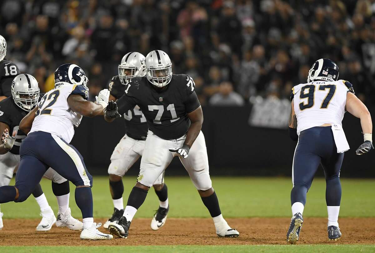 PHOTOS: NFL Color Rush uniforms  OAKLAND, CA - AUGUST 19: David Sharpe #71 of the Oakland Raiders sets up in pass protection against the Los Angeles Rams during the third quarter of their preseason NFL football game at Oakland-Alameda County Coliseum on August 19, 2017 in Oakland, California. (Photo by Thearon W. Henderson/Getty Images) >>>Here's a look at each NFL team's Color Rush uniform ...