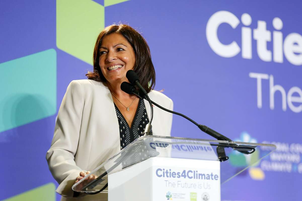 FILE: Paris Mayor Anne Hidalgo speaks at the "U.S. Mayors Leading The Way" panel at the Global Climate Action Summit on Wednesday, September 12, 2018 in San Francisco, Calif.