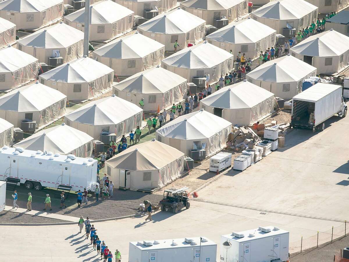 Aerial view of the tent city at the Marcelino Serna Port of Entry, Wednesday, September 12, 2018, in Tornillo. The shelter opened in June and has grown approximately 10 times in size, compared to file photos. Photo by Ivan Pierre Aguirre