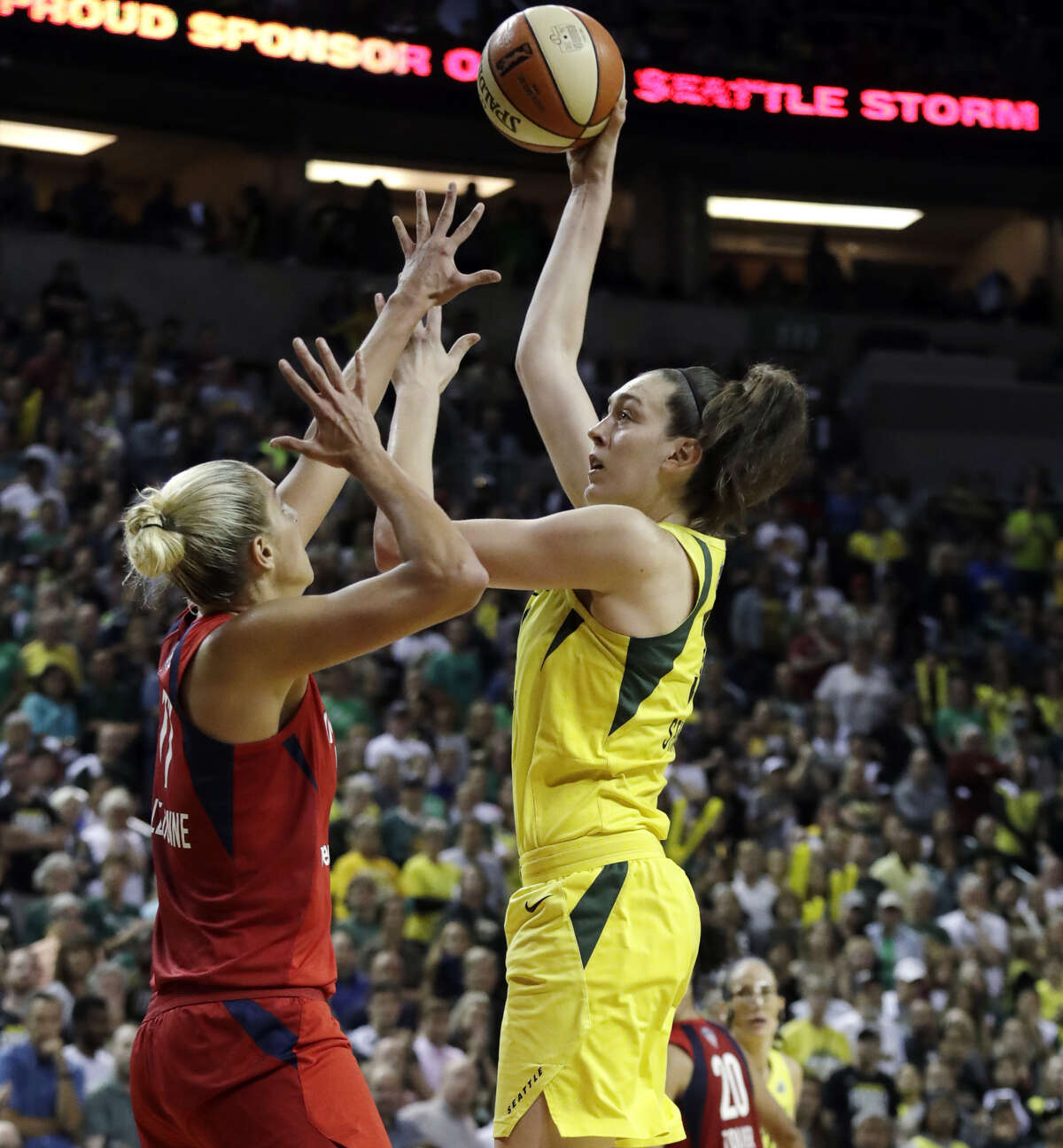 League MVP Breanna Stewart had a game-high 30 points in the Storm's series-clinching win Wednesday night. 