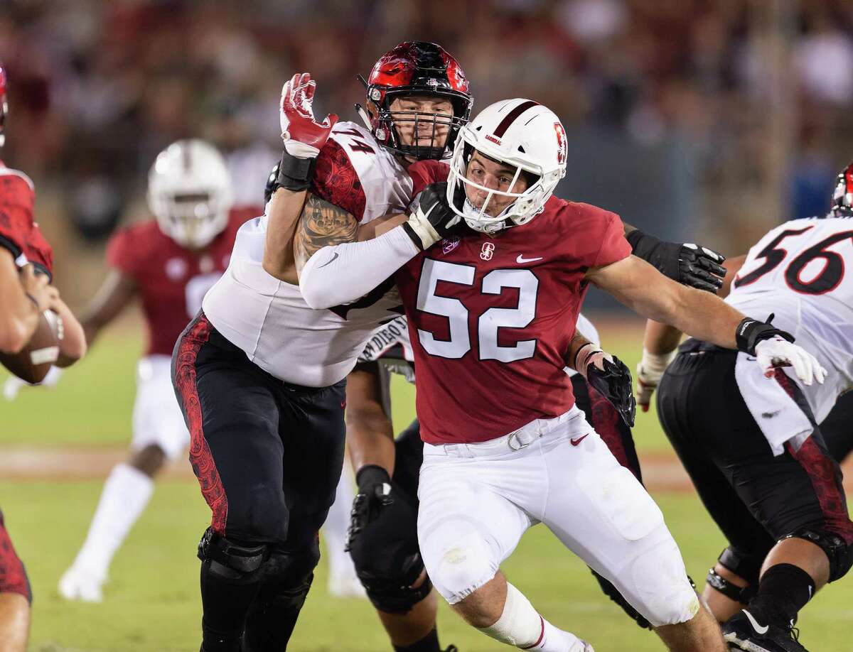 Stanford linebacker Casey Toohill (52) stands on the field during