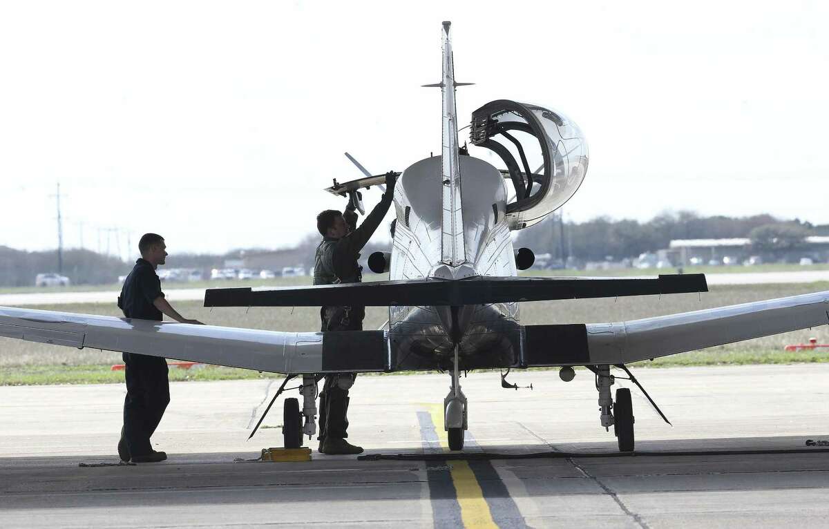 Crews prepare to fly T-6A aircraft at Joint Base San Antonio-Randolph on March 2, 2018.