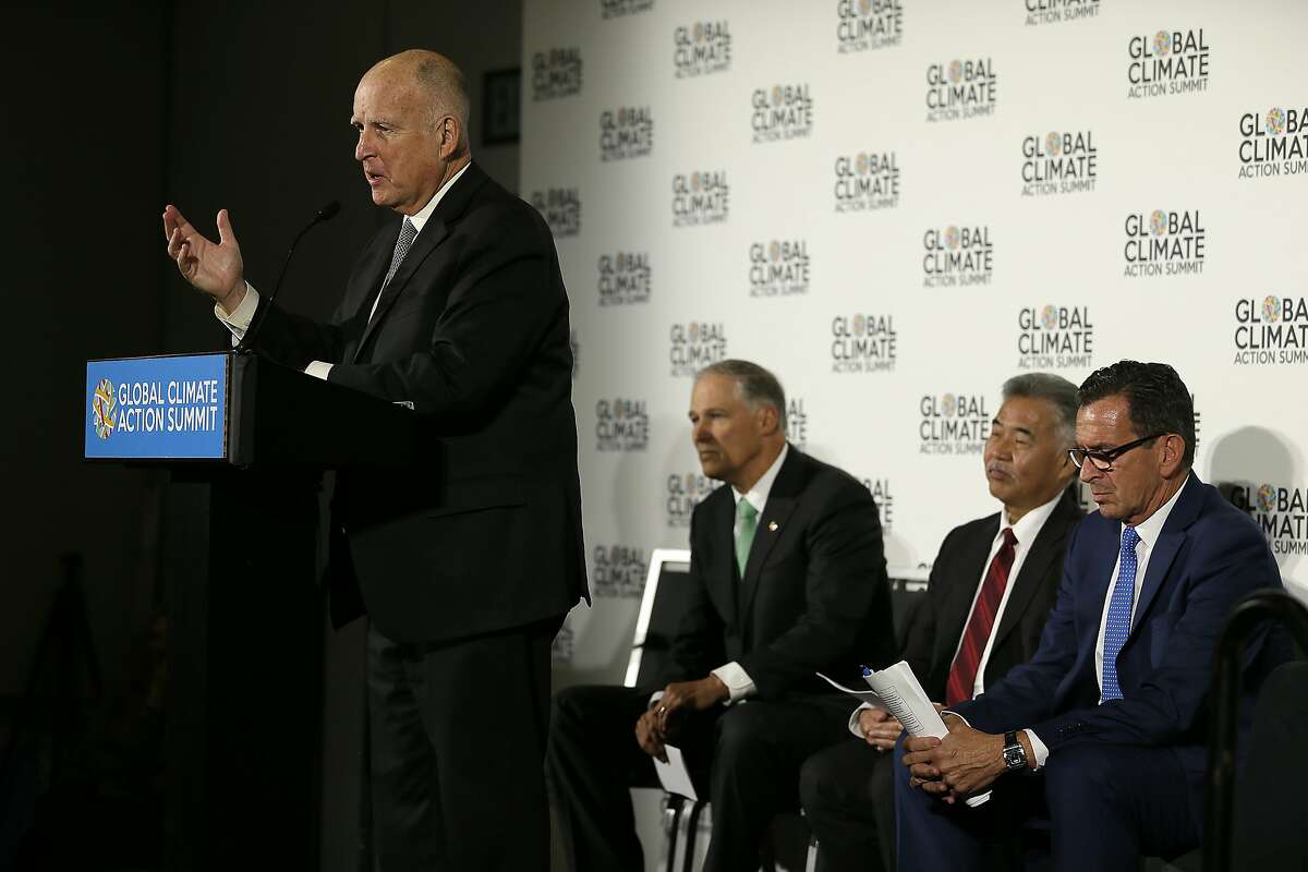 California Gov. Jerry Brown speaks at a news conference during the Global Action Climate Summit Thursday, Sept. 13, 2018, in San Francisco.