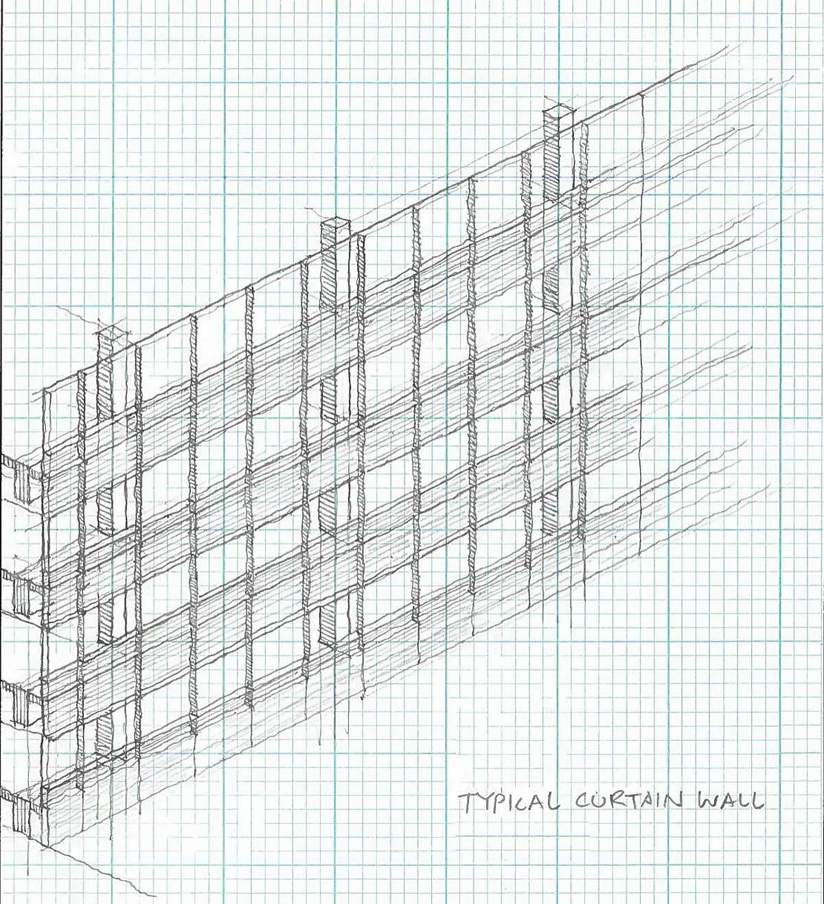 A structural diagram by John Neary, a facade specialist at the architecture firm HOK, showing a typical curtain wall, and how it is attached to a tower.