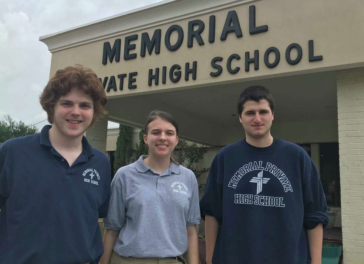 Students of Memorial Private High School. Left to right. Tristan Kiehn, 15. Michelle Pakel, 18. Andrew Sparks, 19.