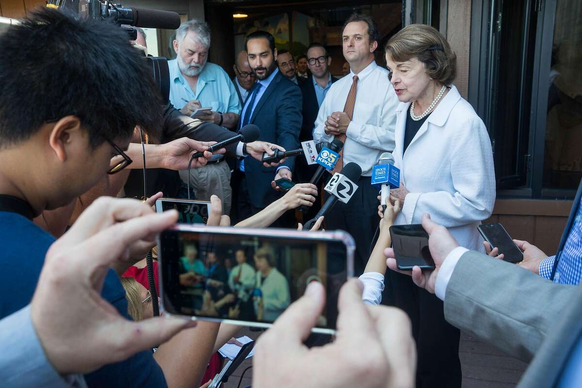 Senator Dianne Feinstein addresses members of the press at the Don Edwards San Francisco Bay National Wildlife Refuge Environmental Center in Alviso, Calif. on Friday, Aug. 10, 2018. $117 million has been secured for the South San Francisco Bay Shoreline Project to protect communities from flooding.
