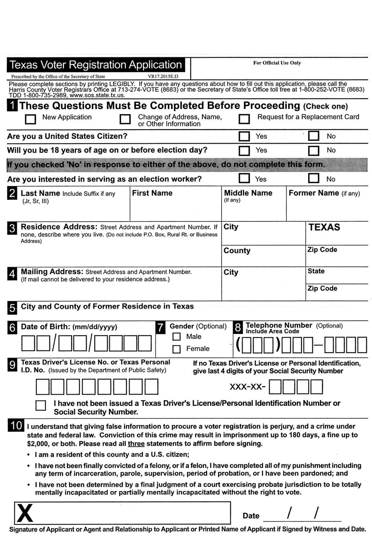 Scan of cardboard TX Voter Registration application