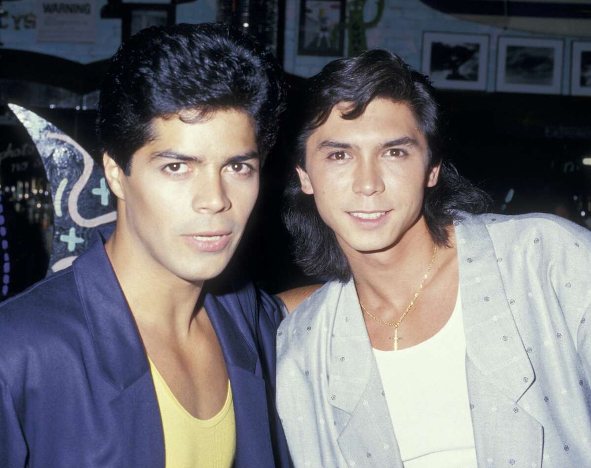 Actors Esai Morales and Lou Diamond Phillips attending the preview party for "La Bamba" on July 23, 1987 at Lucy's Surfeteria in New York City, New York.