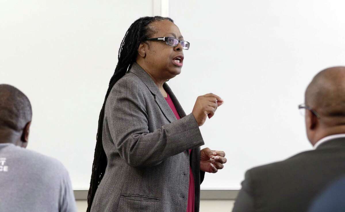 Marcia Johnson, law professor and executive director of the Urban Research and Resource Center, speaks during pre-class ceremonies for the inaugural class of the Anthony Graves Smart Justice Speaker's Bureau at Thurgood Marshall School of Law at Texas Southern University Saturday, Sep. 15, 2018 in Houston, TX.