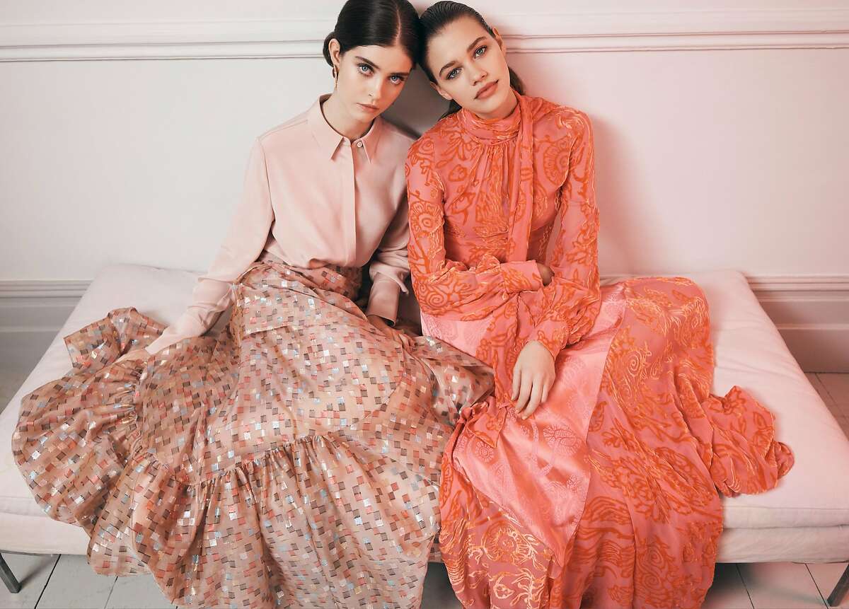 left to right: LAYEUR shirt, PETER PILOTTO skirt, MONICA SORDO earrings December 2017, Silk, silk-and-polyester blend; silk lining. Worn by Moya Palk at Select agency PETER PILOTTO shirt and skirt December 2017 Silk-and-viscose blend; silk lining Worn by Isabell Andreeva at Premier Models