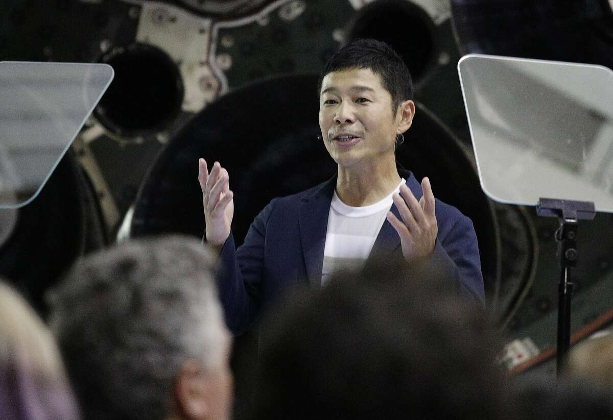 Japanese billionaire Yusaku Maezawa speaks after SpaceX founder and chief executive Elon Musk announced him as the person who would be the first private passenger on a trip around the moon, Monday, Sept. 17, 2018, in Hawthorne, Calif.