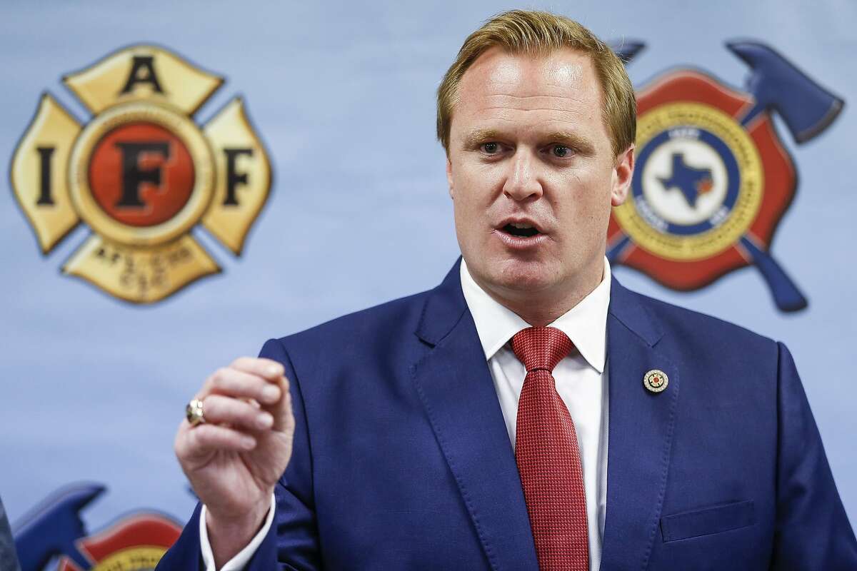Houston Professional Fire Fighters Association president Patrick "Marty" Lancton speaks to the media after a judge sided with the association that Houston's City Hall improperly electioneered against firefighters’ pay measure Tuesday July 31, 2018 in Houston.