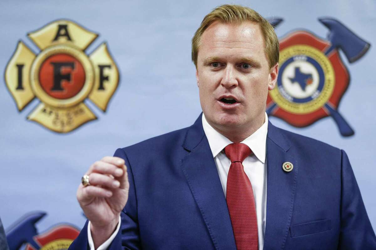 Houston Professional Fire Fighters Association president Patrick "Marty" Lancton speaks to the media after a judge sided with the association that Houston's City Hall improperly electioneered against firefighters?’ pay measure Tuesday July 31, 2018 in Houston.