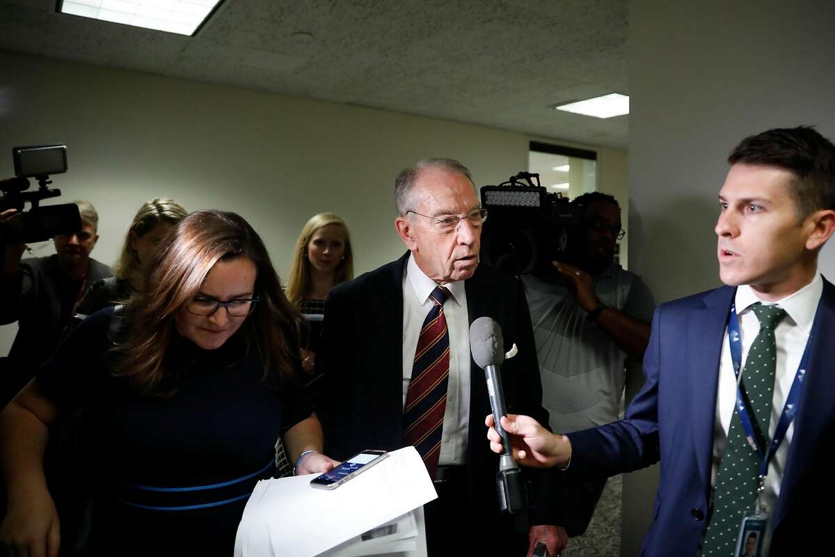 Sen. Chuck Grassley (R-IA) speaks with reporters about Supreme Court nominee Brett Kavanaugh on Capitol Hill September 18, 2018 in Washington, DC. Senate Majority Leader Mitch McConnell has announced a hearing before the Judiciary Committee with Kavanaugh and his accuser, Christine Blasey Ford, next Monday.