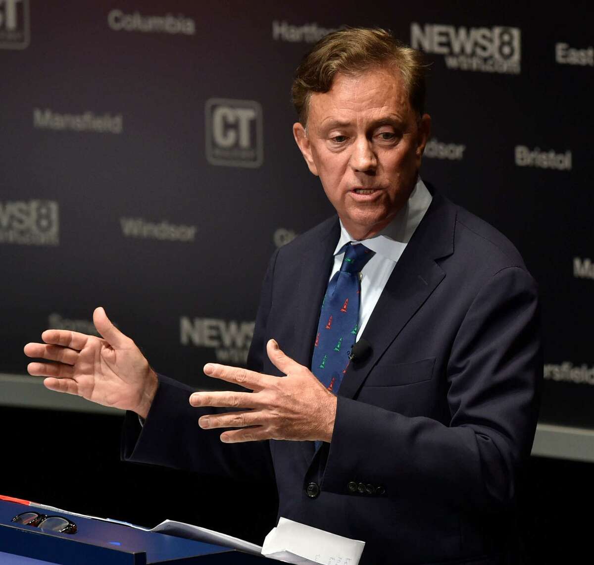 Democratic gubernatorial candidate Ned Lamont during a debate against Republican gubernatorial candidate Bob Stefanowski Monday, September 17, 2018, at the Shubert Theatre in New Haven.
