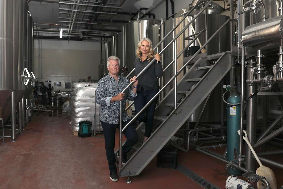Co-owner, president and director of brewing operations Dick Cantwell (left) and his partner co-founder of New Belgium brewing company and executive chair of Magnolia Kim Jordan (right) seen in the brewery at the new Magnolia bar and brewery in the Dogpatch on Monday, Sept. 17, 2018, in San Francisco, Calif.