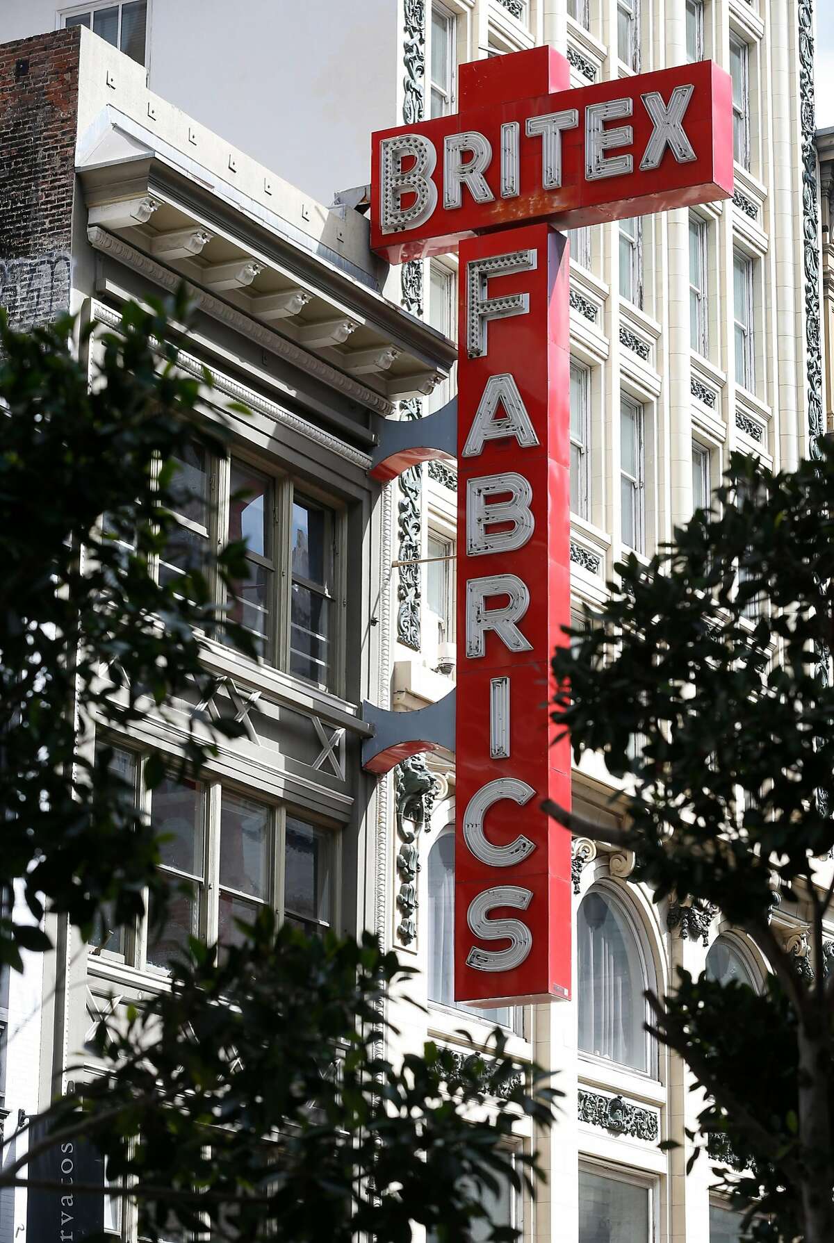 A building which housed Britex Fabrics (left) is being converted to office space in San Francisco, Calif. on Tuesday, Sept. 18, 2018. Supervisor Aaron Peskin is planning to introduce legislation which would place limits on the amount of retail and commercial space that can be converted to office use in the Union Square area.