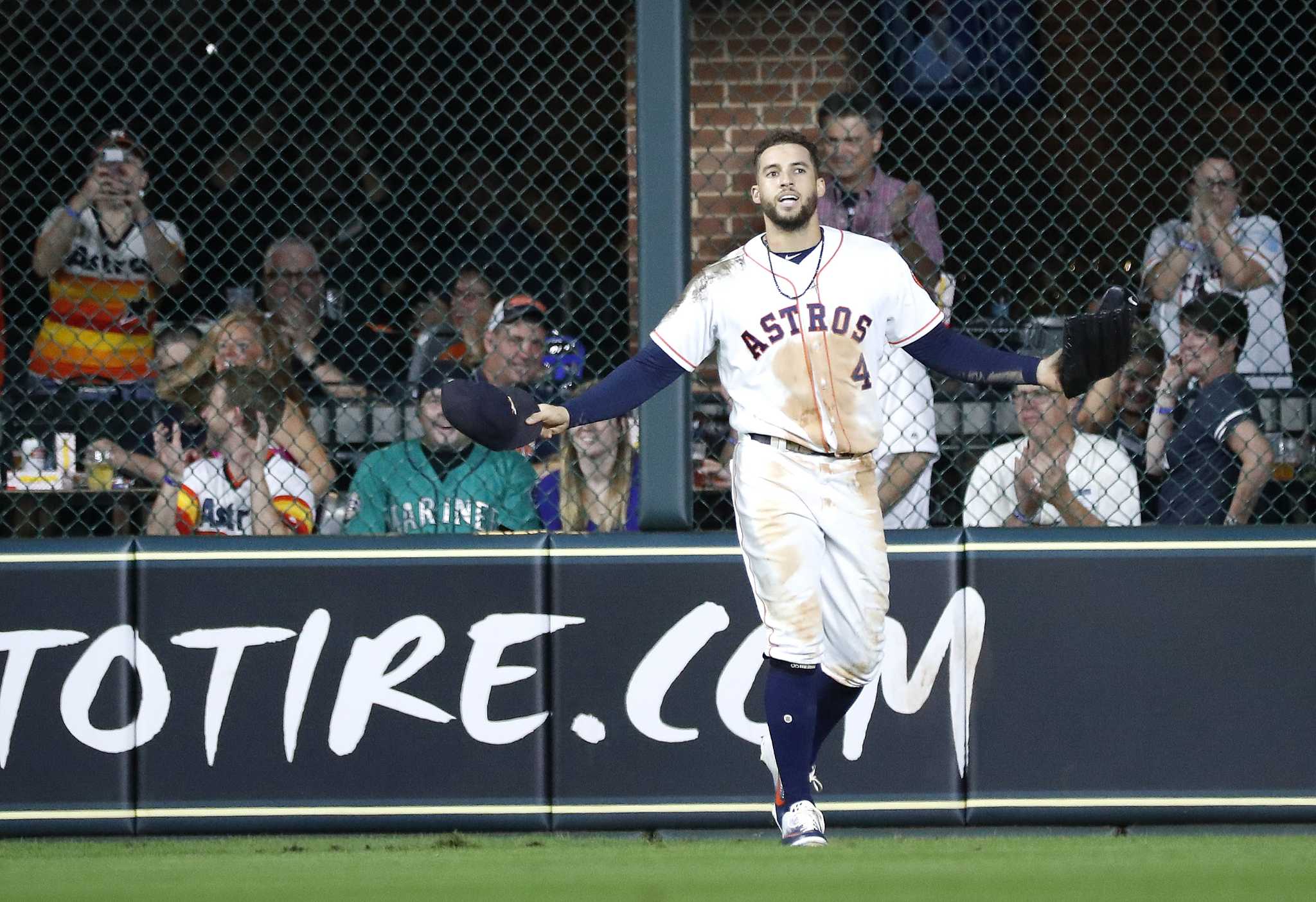 August 10, 2018: Houston Astros manager AJ Hinch (14) watches during a  Major League Baseball game between the Houston Astros and the Seattle  Mariners on 1970s night at Minute Maid Park in